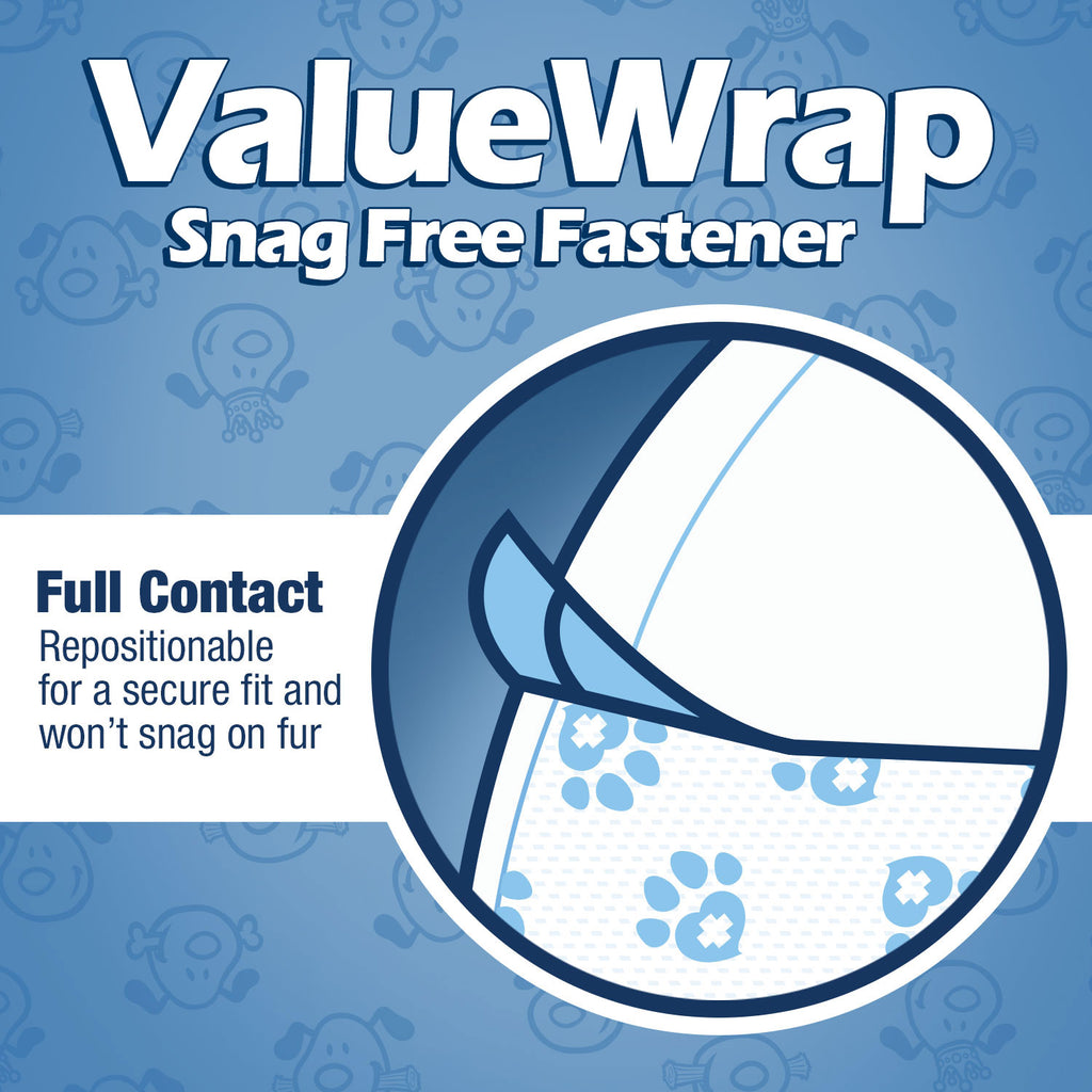 ValueWrap Male Wraps, Disposable Dog Diapers, Carbon, 1-Tab Extra Small, 144 Count - Activated Charcoal, Snag-Free Fastener, Leak Protection, Wetness Indicator 